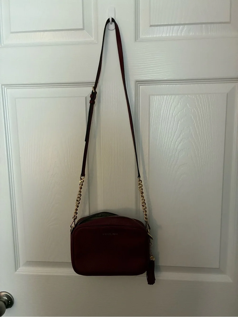 Michael Kors Burgundy Leather Crossbody with Gold Hardware